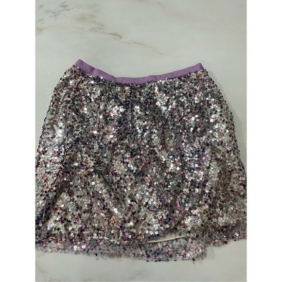 J. CREW SILVER LAVENDAR PURPLE  SEQUIN FAUX WRAP MINI SKIRT SIZE 4 - Picture 2 of 7